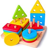 Los mejores  - Rolimate Juguetes para Niños Pequeños Apilador Geométrico De Madera- Stack &amp- Sort Board Tablero para Apilar y Clasificar…